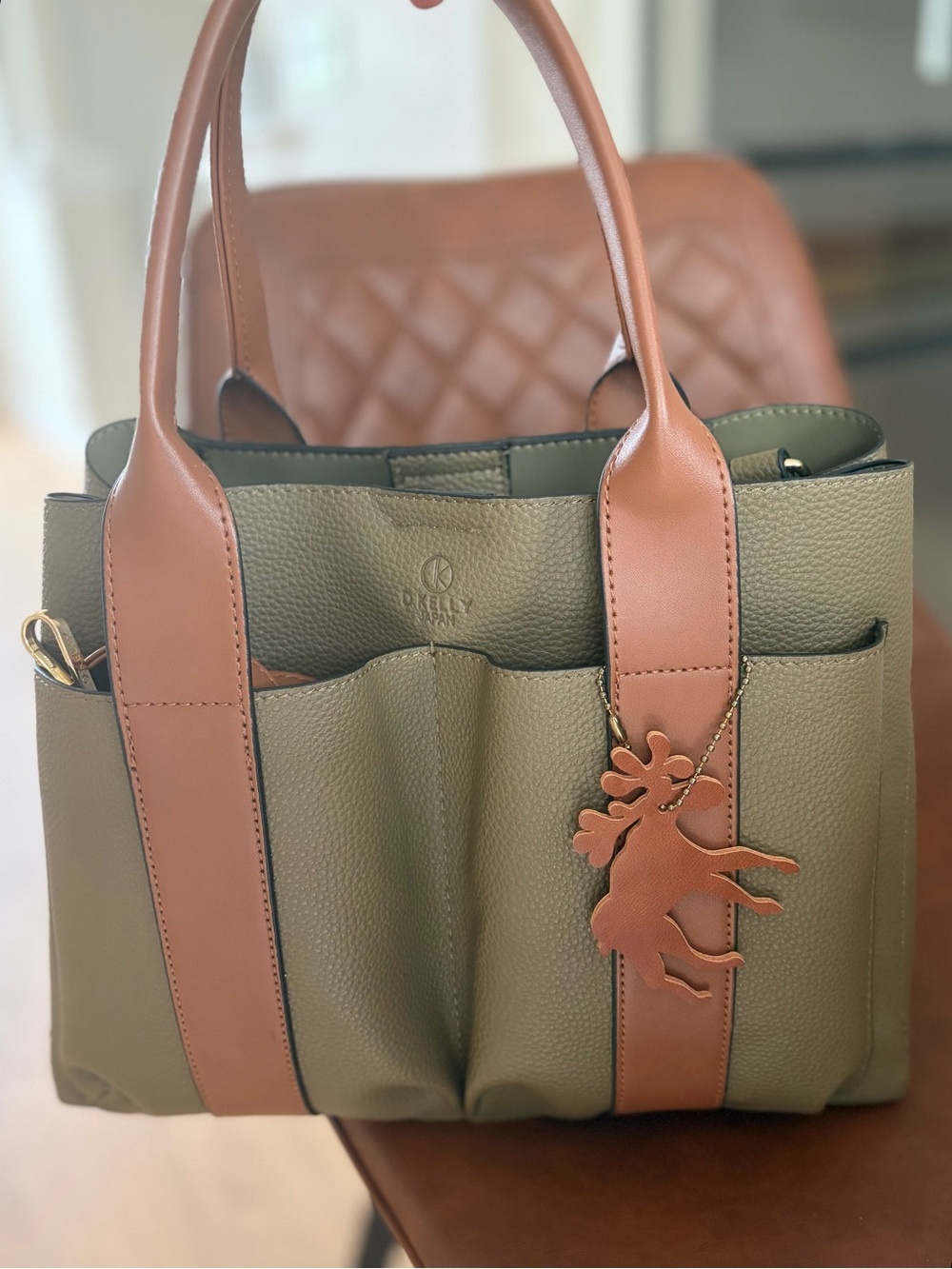 2/$30 D.Kelly MEDIUM SIZE BAG Olive & Tan Brown Vegan Leather Tote Crossbody